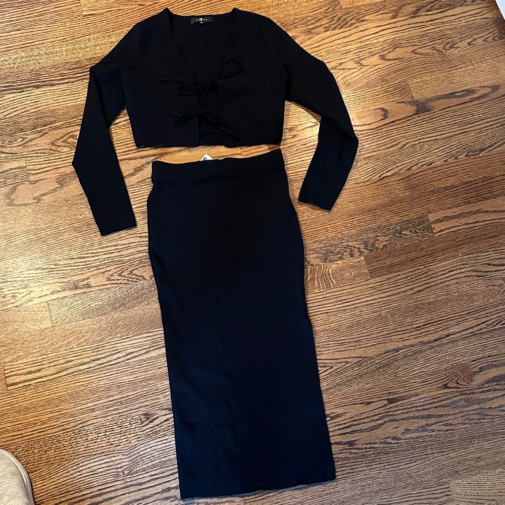 7 For All Mankind Black Midi Skirt Set